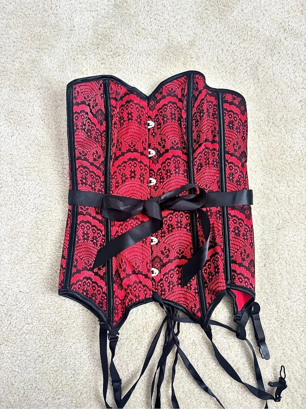 ADORE ME Red & Black Lace-Up Corset